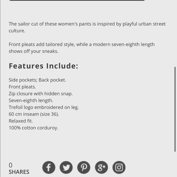 adidas originals • 7/8 corduroy cropped pants - Picture 5 of 10